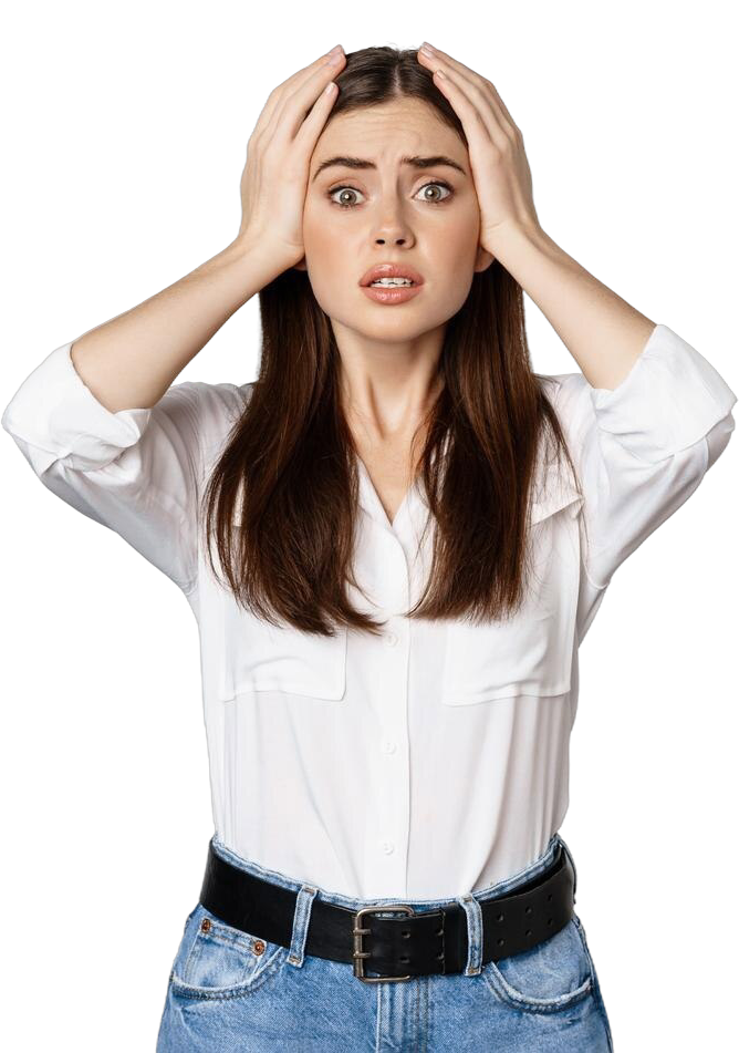 Mujer preocupada sosteniéndose la cabeza